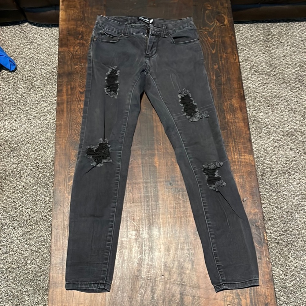Black Distressed Skinny Jeans - Size 1